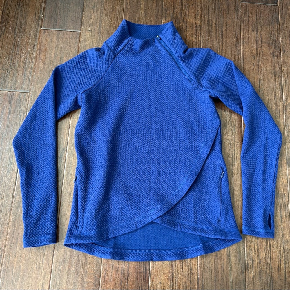 ibkul Solid Popcorn Stitch Asymmetrical Zip Pullover 
Blue Purple 
Size XS